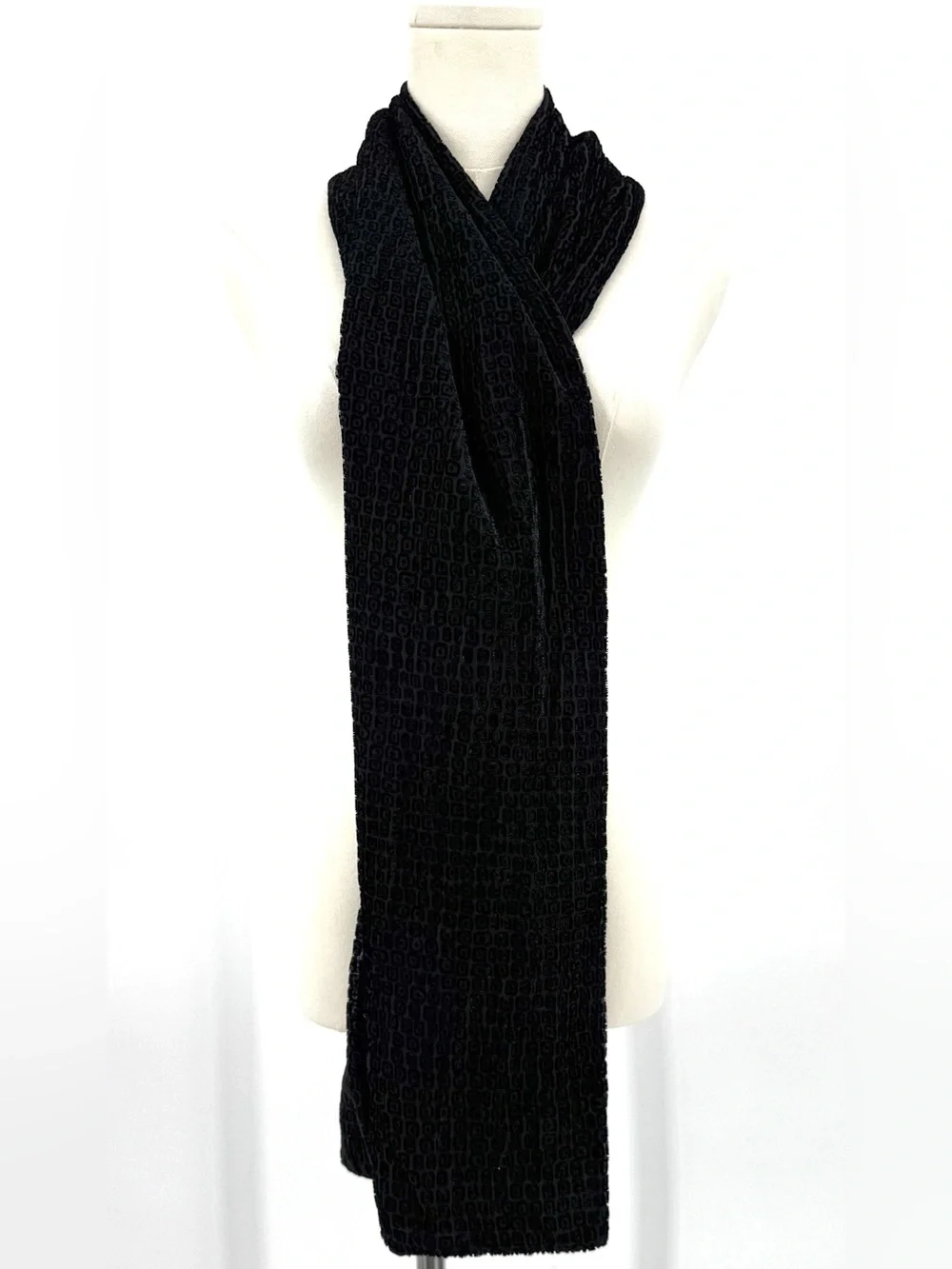 Large Black velvet Textured Scarf shawl quiet luxury